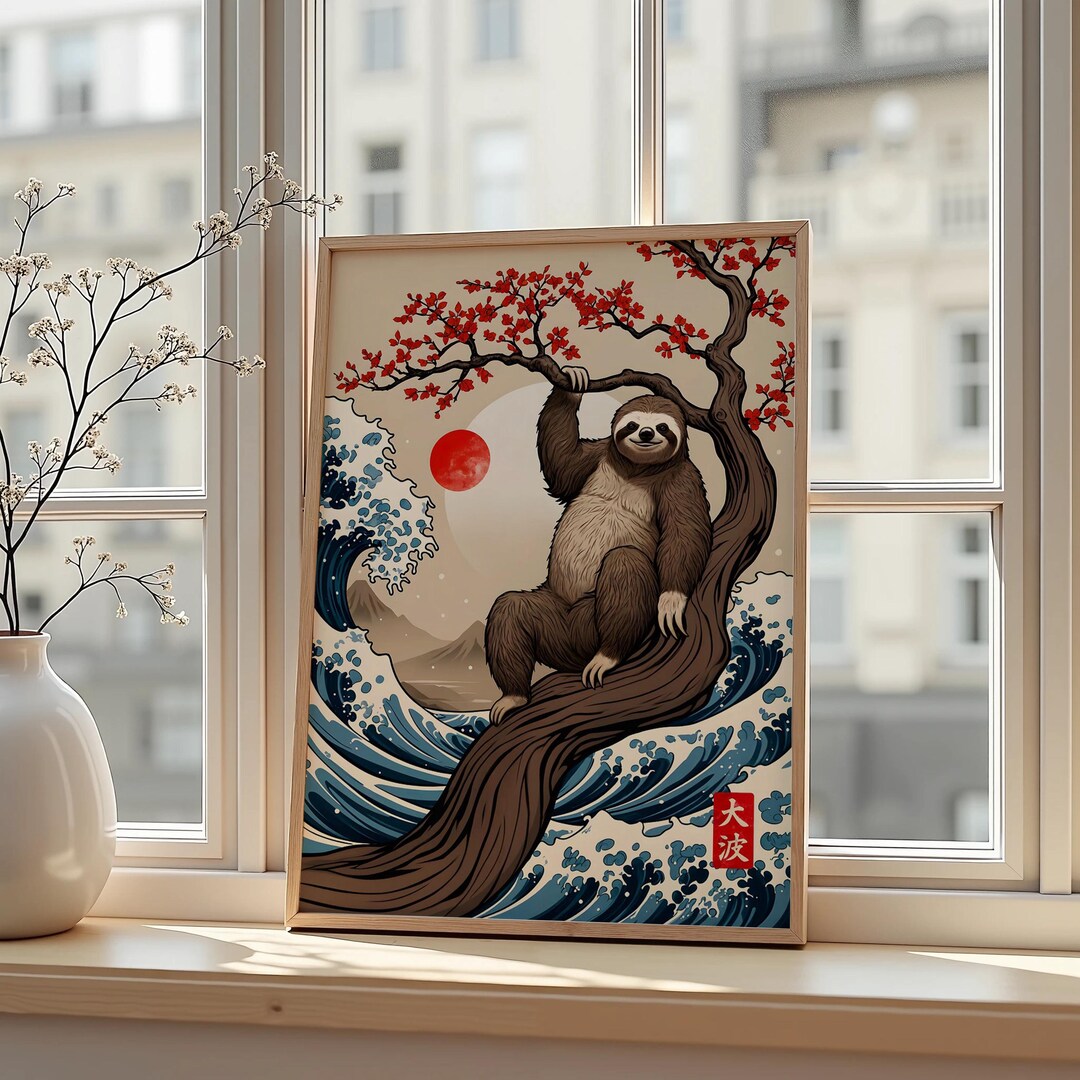 Sloth Japan Japanese Sloth Great Wave Art Print – Zen Ukiyo-e Poster - Etsy