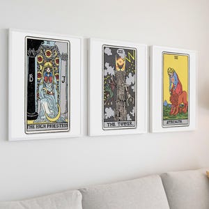 Set van 3 The High Priestess The Tower The Strength tarotkaart afdrukken aardse boho set tarotposter tarot ingelijste poster tarotkaart poster