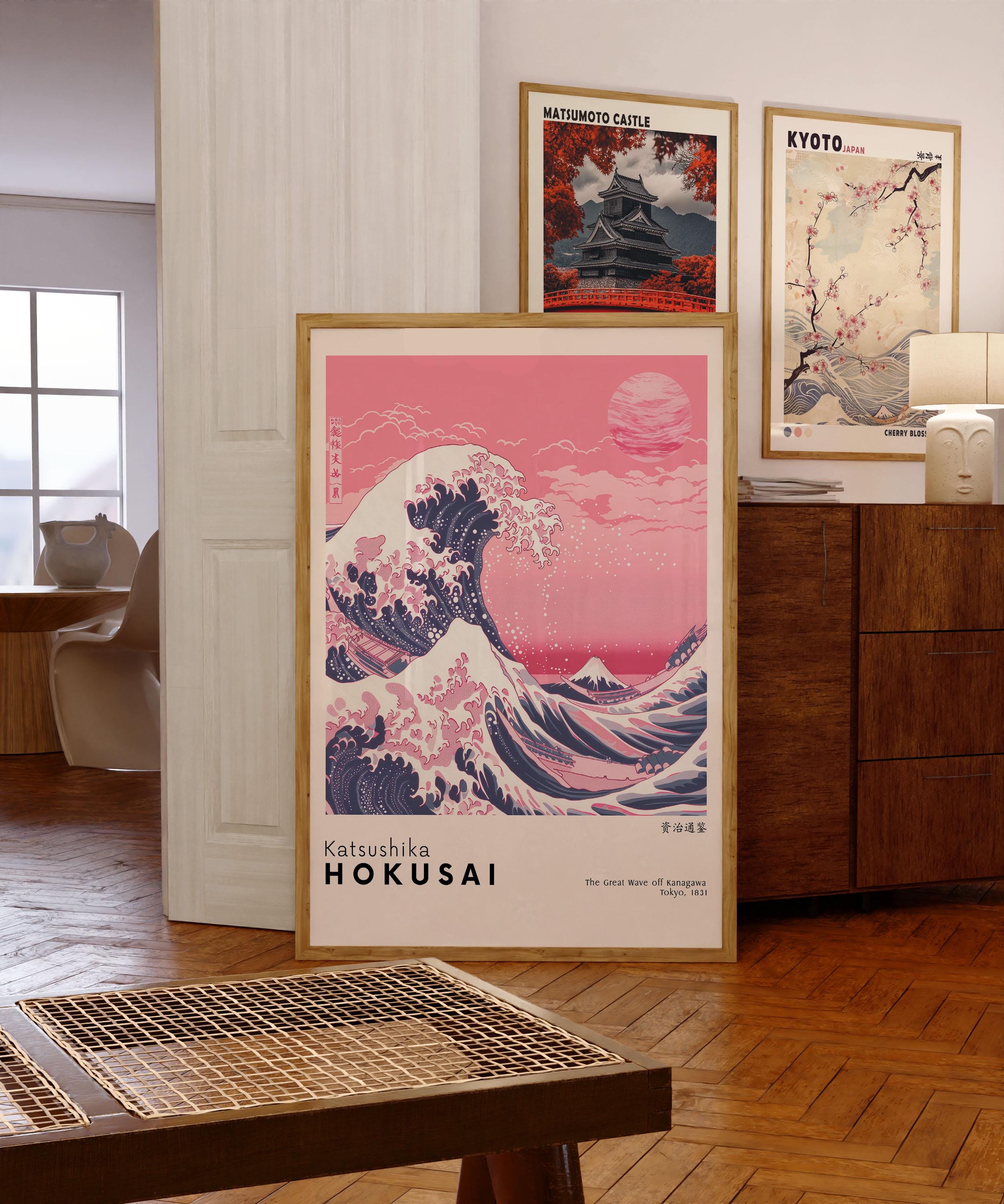 Pink Great Wave Hokusai Japanese Art Poster Ukiyoe Ocean Wall