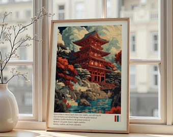 Kyoto Temple Poster Japanese Pagoda Art Vintage Travel Wall Decor