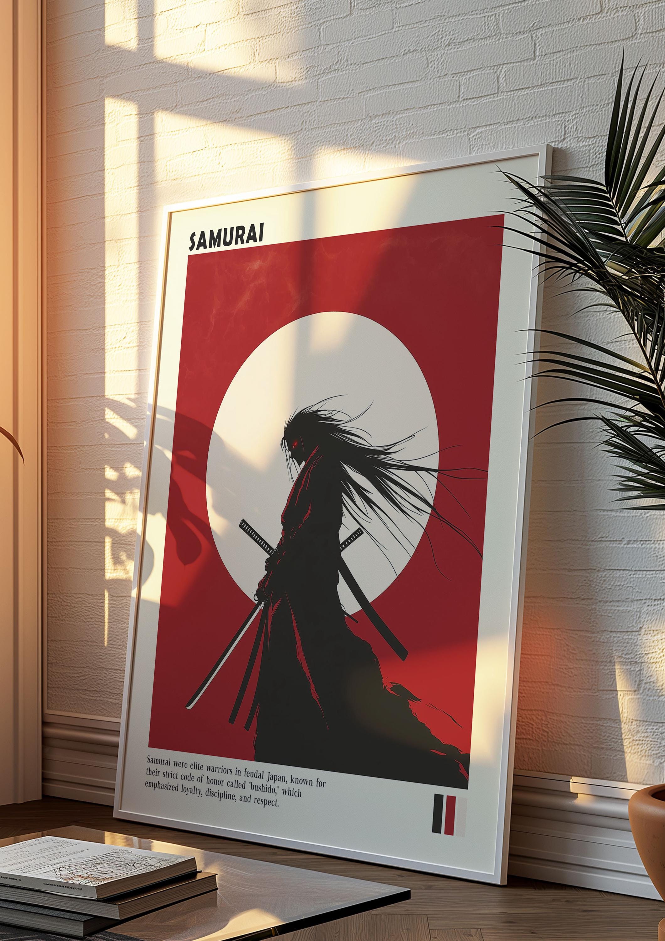 Samurai Poster Japanese Warrior Art Minimal Red Sun Wall Print - Etsy