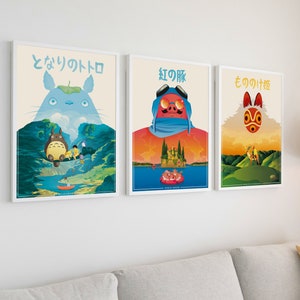 Pósteres de Studio Ghibli Póster de Mi vecino Totoro Póster de Porco Rosso Póster de La princesa Mononoke Impresiones de arte mural de Miyazaki