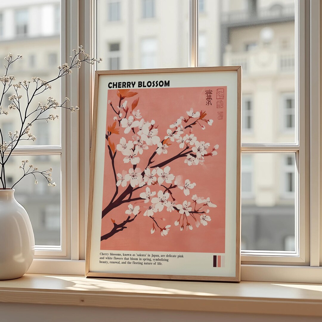 Cherry Blossom Japanese Art Print Sakura Floral Minimal Zen Wall Decor ...