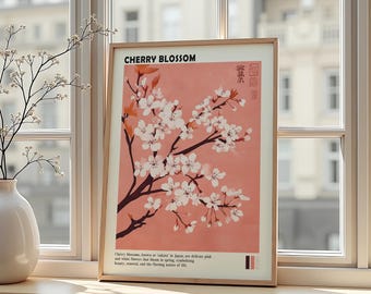 Cherry Blossom Japanese Art Print Sakura Floral Minimal Zen Wall Decor
