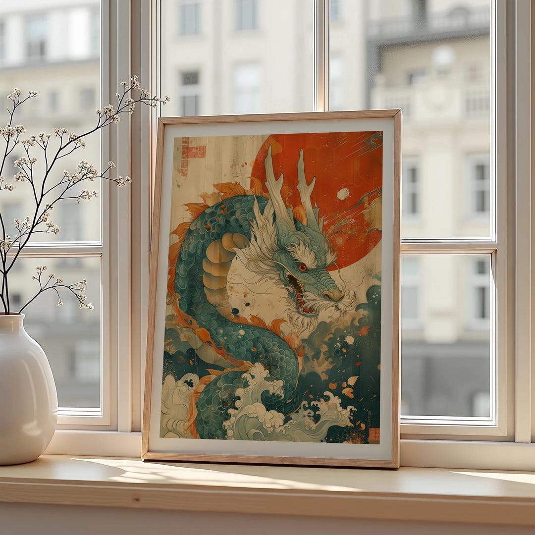Japanese Dragon Art Print Ukiyo Style Mythical Wall Decor - Etsy