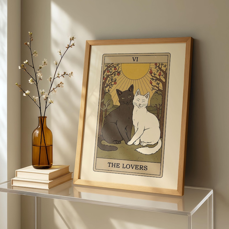 the-lovers-cat-tarot-poster-romantic-tarot-wall-art-etsy