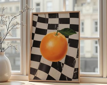 Moderne Orangen Küchen Wandkunst Kariert