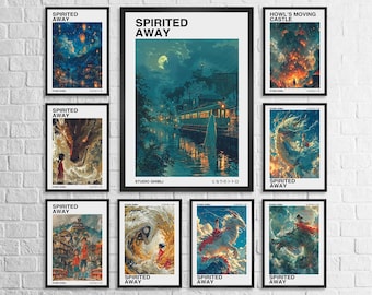 Studio Ghibli Poster Set: Spirited Away, Mononoke Princess, Miyazaki Art Prints