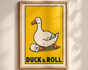 Duck and Roll Poster, Retro Pop Art Print, Eclectic Animal Wall Decor