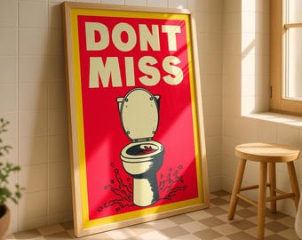Retro Pop Art Toilet Poster, Bold Comic Style Wall Decor Print