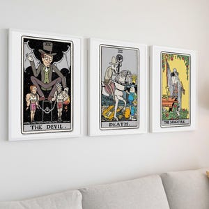 3er Set Der Teufel Der Tod Der Magier Tarot Kartendruck Erdiges Boho Set Tarot poster Tarot gerahmtes Plakat Tarot Karte Poster