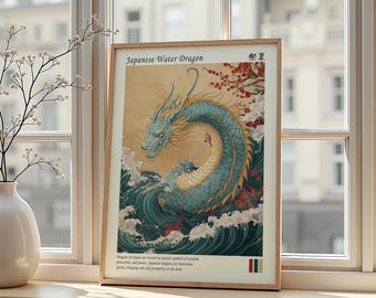 Japansk vattendrake konsttryck mytisk asiatisk väggdekoration