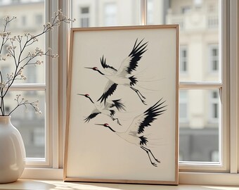 Japanisches Kranich Poster Minimalistische Zen Vogelkunst