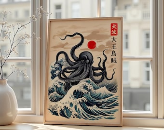 Japanese Octopus Wave Art Print – Ukiyo-e Ocean Spirit Poster