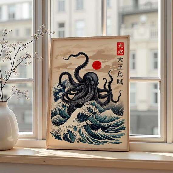 Japanese Octopus Wave Art Print – Ukiyo-e Ocean Spirit Poster