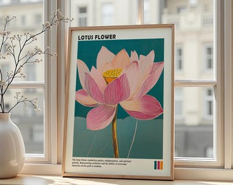 Lotus Flower Japanese Art Poster Zen Botanical Minimal Wall Decor
