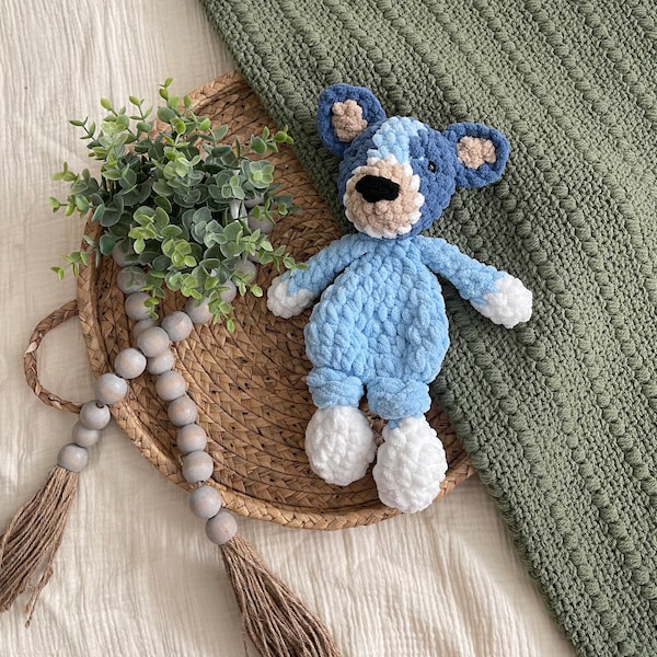 Crochet Blue Heeler Lovie, Unstuffed Plush Dog, Soft Blanket Yarn Snuggler