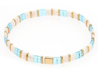 Whitsundays Glass Band, Glass Tile Bracelet, Tila Bracelet, Colorful Squares Bracelet, Summer Jewelry, Beach Bracelets