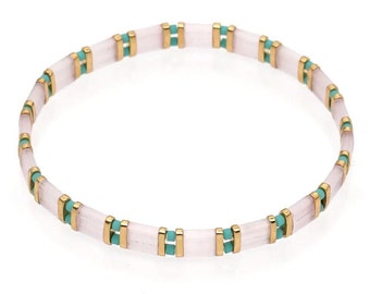 Taihiti tila bracelet,  Glass Tile Bracelet, Tila Bracelet, Colorful Squares Bracelet, Summer Jewelry, Beach Bracelets