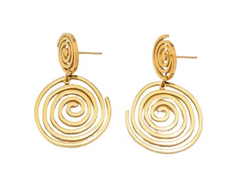 Pendientes colgantes en espiral - Pendientes modernos de oro giratorio, joyas elegantes para mujeres, idea de regalo única