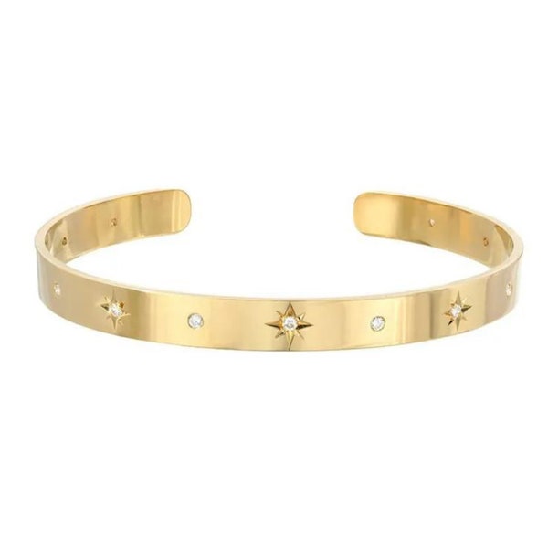 Gold Crystal Cuff Bracelet / Zircon Bracelet / 18K Gold Plated / Stainless Steel / Waterproof / Tarnish Free / Allergy Free