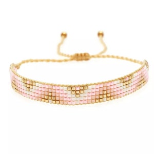 Boho rosa y oro geométrico Miyuki Seed Beads / pulsera de cuentas / pulsera Miyuki / Ocean Inspired / pulsera de azulejos de vidrio Pink and Gold Geo
