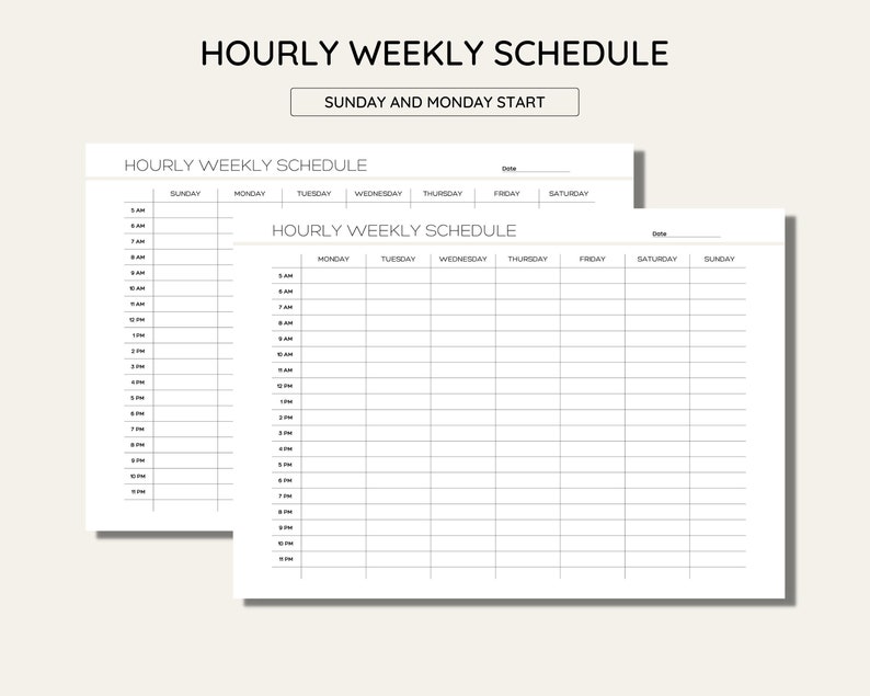 Hourly Weekly Schedule Landscape Weekly Planner Printable - Etsy