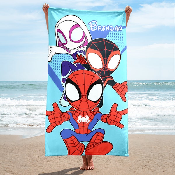 Toallas de playa de araña personalizadas, toalla de playa de araña y amigos, toalla de piscina de baño de película de superhéroe, regalo de toalla de playa de película de dibujos animados de héroe