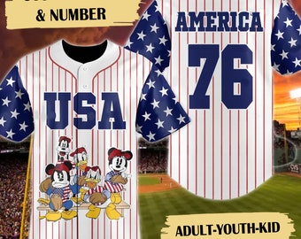 Ratón personalizado Feliz Día de la Independencia 4 de julio Camiseta de béisbol 3D, camiseta de cumpleaños para niños y adultos, camiseta personalizada del 4 de julio