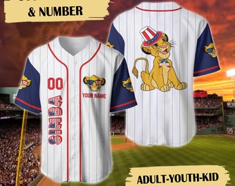 Personalisiertes Lion Baseball Jersey Shirt, Cartoon Custom 4. Juli Jersey, Unabhängigkeitstag 4. Juli 3D All Over Print Kind Erwachsener Jersey