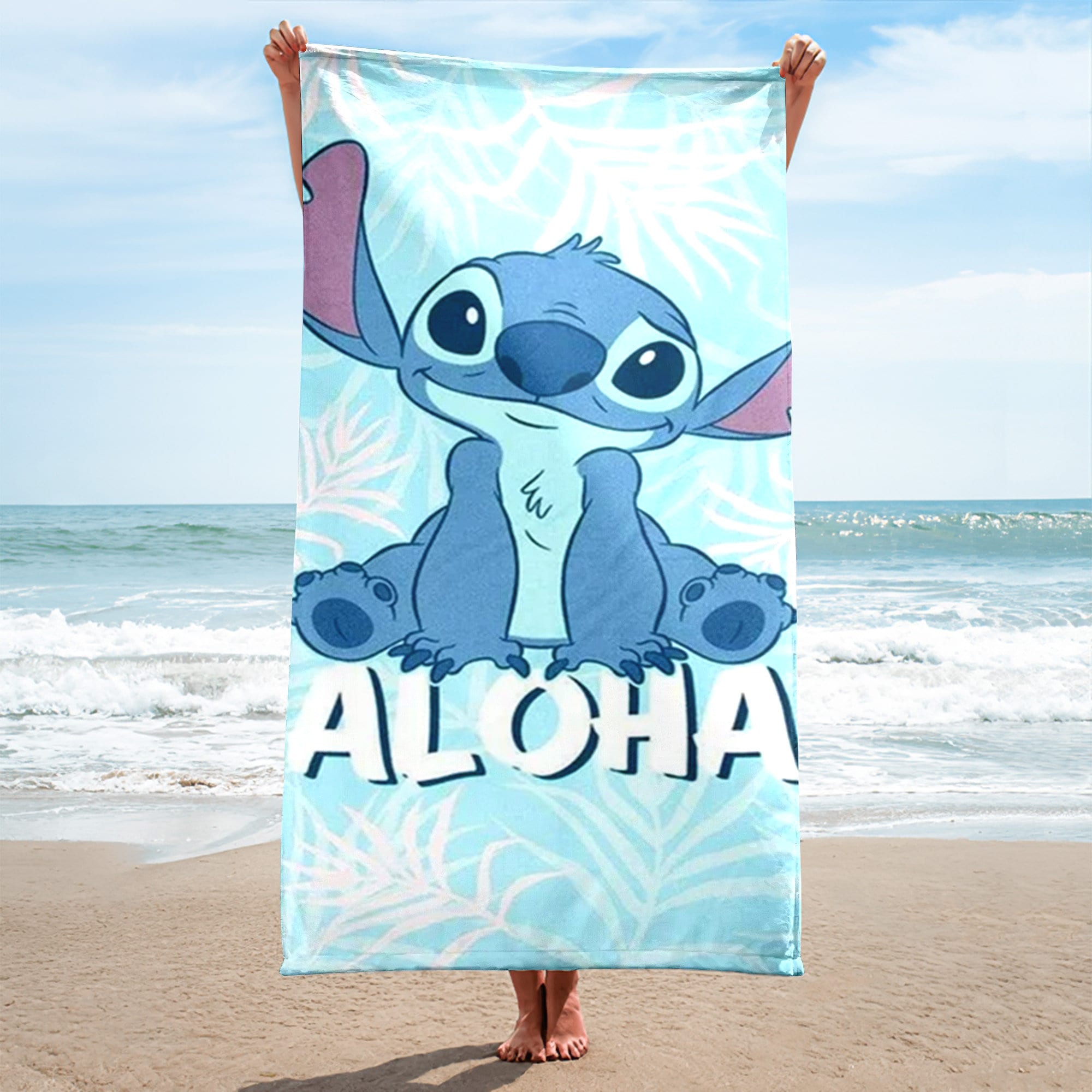 Custom Blue Dog Aloha Beach Towels, Cartoon Family Summer Trip Gift