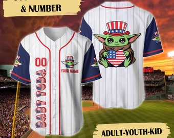 Personalisiertes Baby Alien Baseball Jersey Shirt, individuelles 4. Juli Jersey, Unabhängigkeitstag 4. Juli 3D All Over Print Kind Erwachsene Jersey