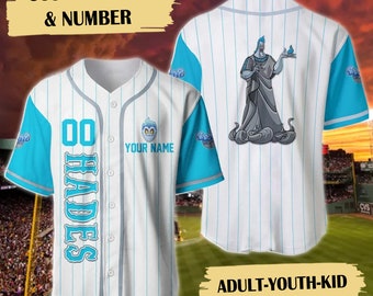 Personalisieren Sie das Baseball-Trikot, Antagonisten Magic Kingdom Baseball-Shirt, Bösewicht-Charakter, individueller Name und Nummer, Sport-Baseball-Trikot
