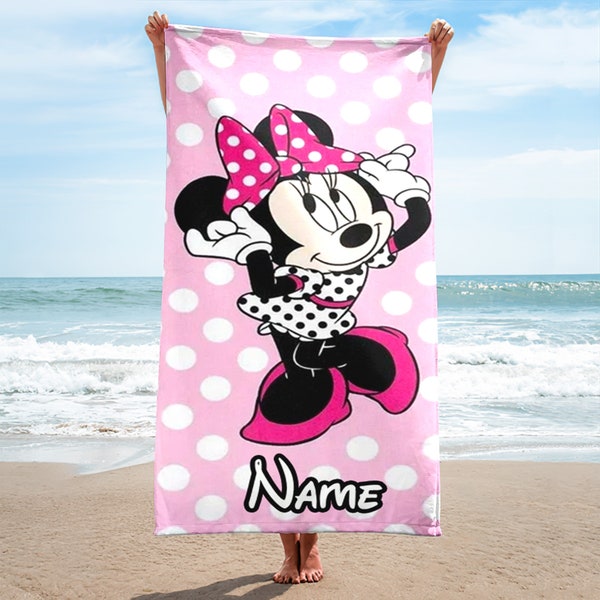 Personalized Mouse Beach Towels, Cute Pink Mouse Bath Pool Towel, Mouse Summer Vibe Towel, Family Trip Beach Towel, Magic Kingdom Gift