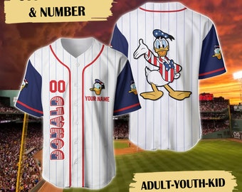 Personalisiertes Cartoon-Enten-Baseball-Trikot, Unabhängigkeitstag, 4. Juli, 3D-Allover-Print für Kinder und Erwachsene, individuelles 4. Juli-Trikot