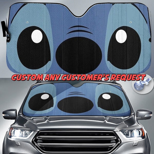 Personalize Car Sunshade Cute Space Monster Auto Sun Shade, Custom Blue Dog Sunshade, Blue Allien Accessories, Dog Car Decoration