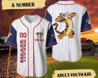 Personalisiertes Tiger Happy Independence Day 4. Juli 3D Baseball Jersey Shirt, individuelles 4. Juli Jersey, Kinder Erwachsene Jersey Geburtstagsshirt