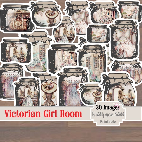 Vintage Girl Mason Jars, Fussy cuts, Ephemera,  Victorian Girl, Scrapbook, Junk Journal, Whimsical Mason Jar, Victorian Girl Mason Jar