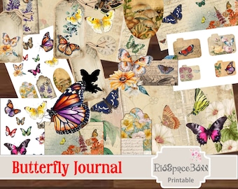 Vintage Butterfly Junk Journal, Scrapbook Pages (Digital Download)