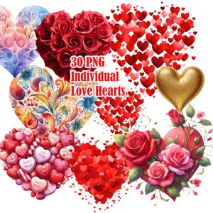 Cuore di San Valentino, Amore Rosso, Forma del Cuore, Cuore Rosso di San Valentino, Forma dell'Amore di San Valentino, 30 PNG Individuali, Digitale, Clipart Cuore Rosso