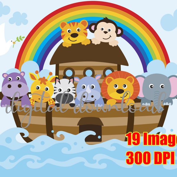 Noah clipart, Noahs Ark, Noah Ark, christelijke kunst aan de muur, kwekerij, Noah kunst aan de muur, christelijke sticker, Noah Digital, WA003