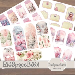 Junk Journal Tag, Pink Monarch, Christmas Junk Journal, Pink Christmas, Pink Christmas PNG, Printable Junk Journal, Pink Christmas Digital