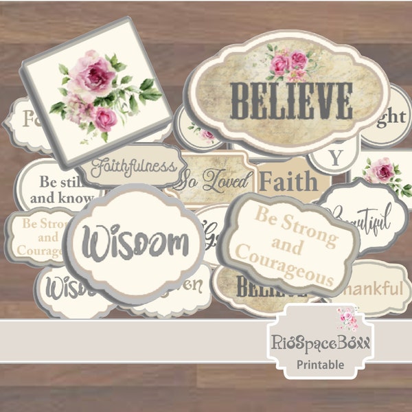 Faith Labels, Junk Journal, Bible Journaling, Scripture Words, Bible Verse, Prayer, Christian Quote,  Printable, Christian Tag, Sticker