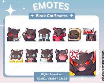 Black Cat emote for Twitch, YouTube, Discord. Cute chibi emote for streaming. Twitch emote pack.
