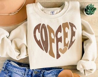 Coffee png, Retro Coffee design, coffee love png, coffee time png, coffee lover png, Heart png, iced coffee png, Retro Coffee Groovy Heart
