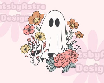 cute ghost png, floral ghost png svg, halloween png, Spooky Ghost, Autumn sublimation design, Fall PNG, coquette halloween, halloween shirt
