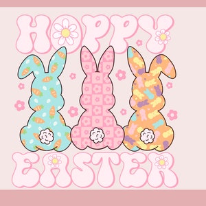 Groovy bunny png, retro groovy easter png, Easter sublimation design, Cute Bunny digital download, Hoppy Easter sweater design, Cute Trendy