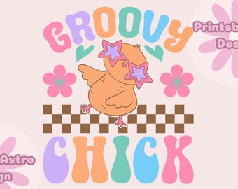 Groovy chick png, groovy easter png, retro easter shirt design, gift for easter lovers, esater chick png, easter egg design, retro chick png
