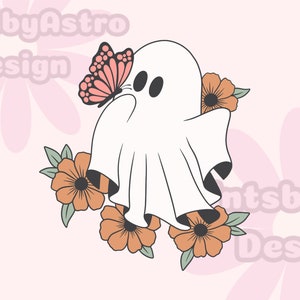 Cute floral ghost png, halloween png svg, Spooky Ghost, Autumn sublimation design, Fall PNG, halloween shirt, spooky season png, cute flower