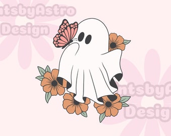 Söt blommig spöke png, halloween png svg, läskigt spöke, höstens sublimeringsdesign, höst PNG, halloween-tröja, läskig säsong png, söt blomma